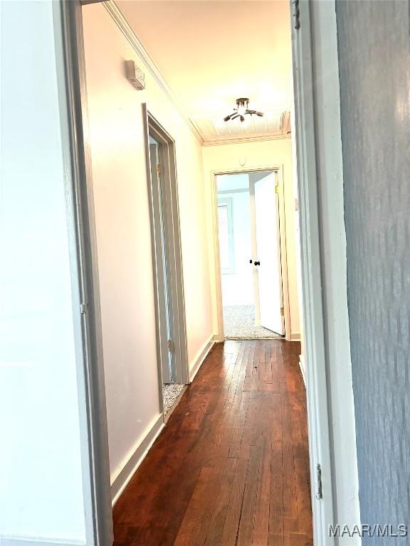 644 Iris Ln, Montgomery, AL 36105 - corridor with ornamental molding, dark wood-style flooring, and baseboards