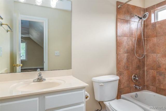 full bath featuring toilet, shower / bathing tub combination, and vanity