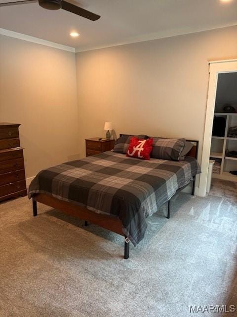 169 Foxfire Ct, Wetumpka, AL 36092 - carpeted bedroom featuring ornamental molding, a ceiling fan, and recessed lighting