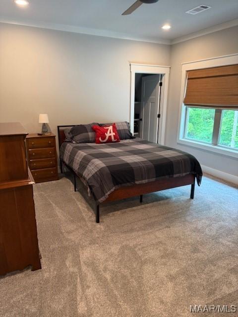 169 Foxfire Ct, Wetumpka, AL 36092 - bedroom with ornamental molding, carpet flooring, recessed lighting, and visible vents