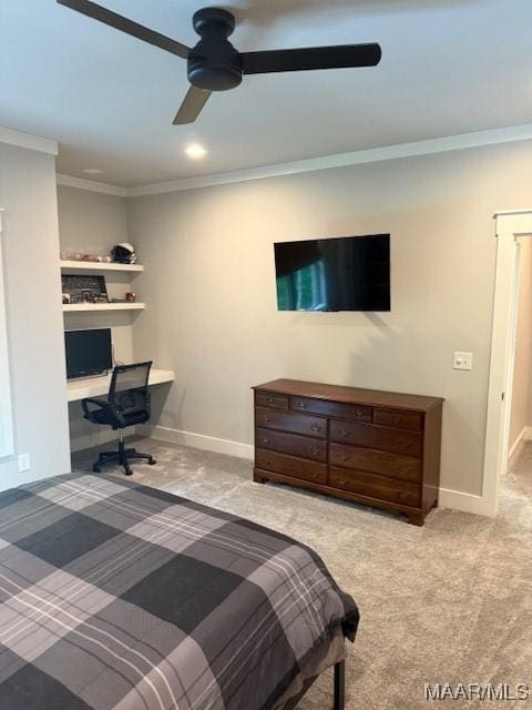 169 Foxfire Ct, Wetumpka, AL 36092 - bedroom featuring carpet floors, baseboards, ornamental molding, and ceiling fan
