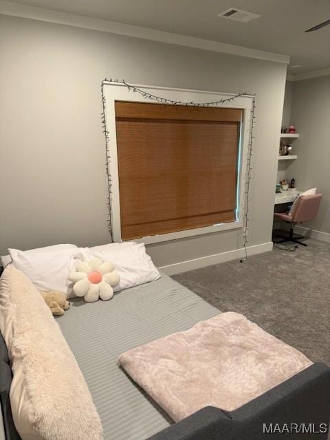 169 Foxfire Ct, Wetumpka, AL 36092 - bedroom with baseboards, ornamental molding, carpet, and visible vents