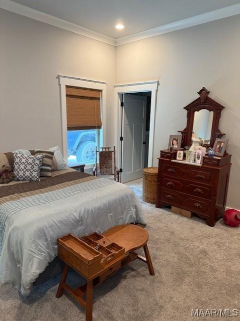 169 Foxfire Ct, Wetumpka, AL 36092 - bedroom with crown molding, recessed lighting, and light colored carpet