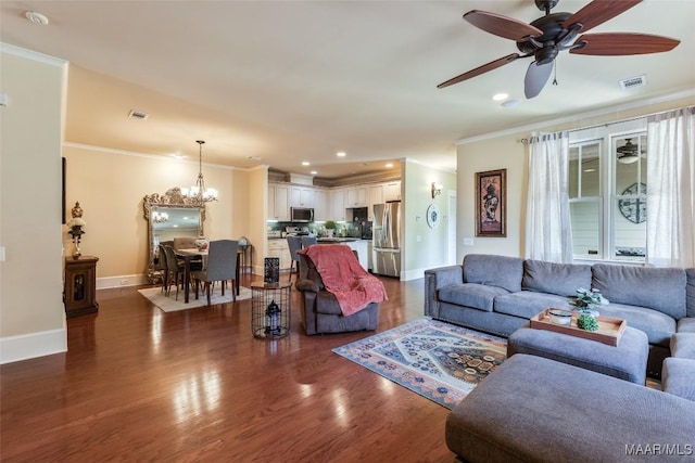 105 Bell Pkwy, Wetumpka, AL 36092 - living room with crown molding, visible vents, and dark wood-type flooring