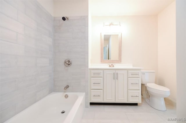 full bathroom featuring toilet, shower / bathing tub combination, tile patterned flooring, and vanity