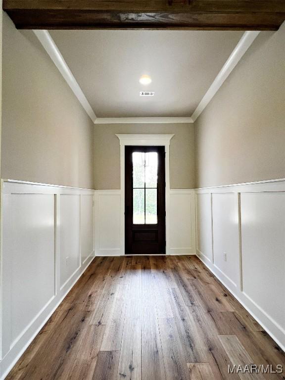 171 Mountain Laurel Rdg, Wetumpka, AL 36093 - entryway featuring crown molding, wood finished floors, wainscoting, and a decorative wall