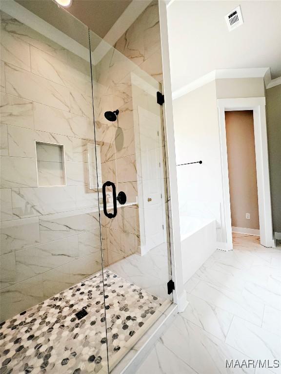 171 Mountain Laurel Rdg, Wetumpka, AL 36093 - bathroom with a marble finish shower, marble finish floors, and a bath