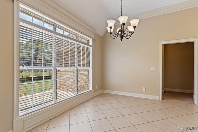 unfurnished dining area with plenty of natural light and a notable chandelier