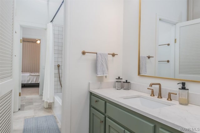 bathroom featuring vanity and shower / tub combo