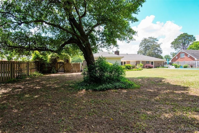 view of yard with a fenced backyard