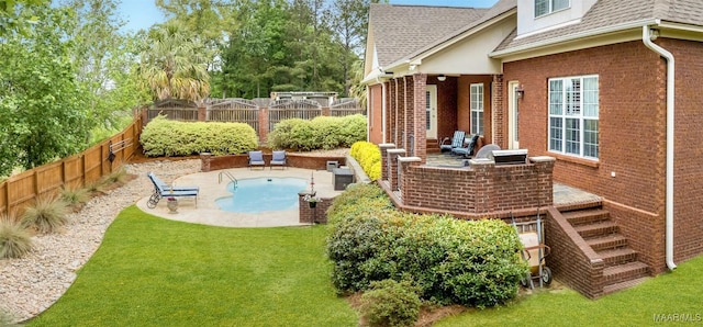 exterior space with a patio, a fenced in pool, and a fenced backyard