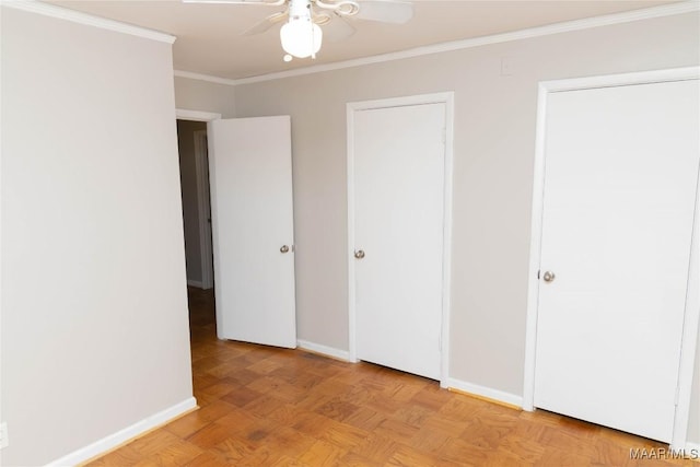 3374 Loch Haven Rd, Montgomery, AL 36109 - unfurnished bedroom featuring crown molding, a ceiling fan, and baseboards