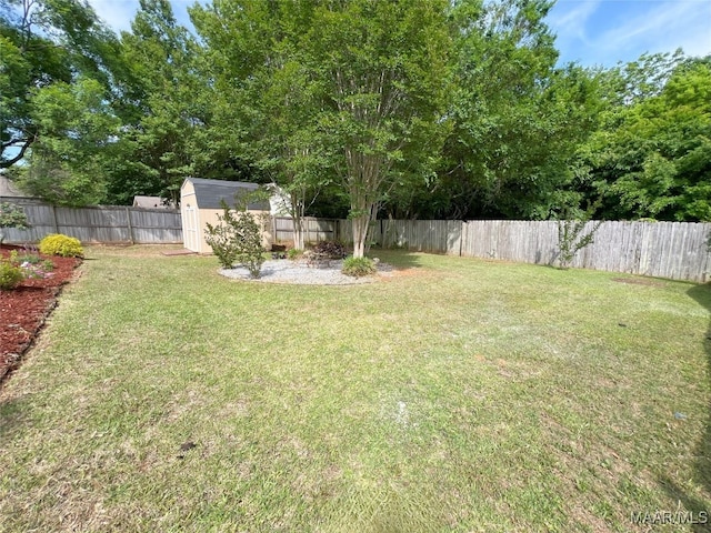1672 Hawthorne Ln, Prattville, AL 36066 - view of yard with an outdoor structure, a fenced backyard, and a storage shed