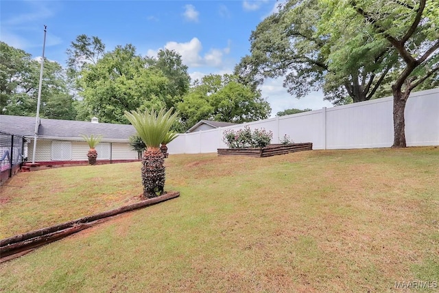 view of yard with a fenced backyard