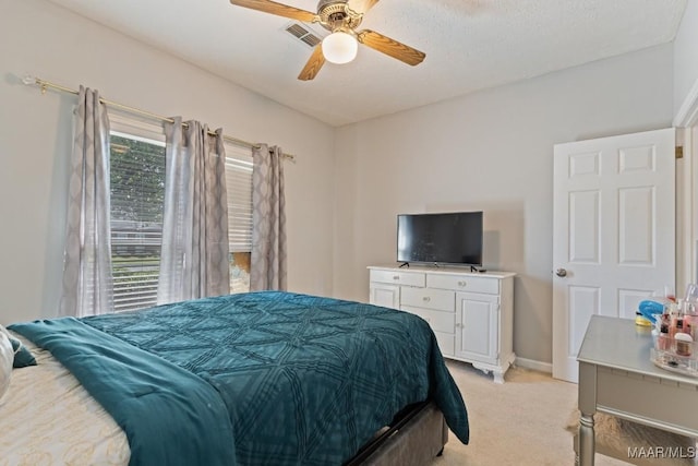 8800 Oak Meadow Ct, Montgomery, AL 36116 - bedroom featuring light colored carpet, a ceiling fan, baseboards, and visible vents