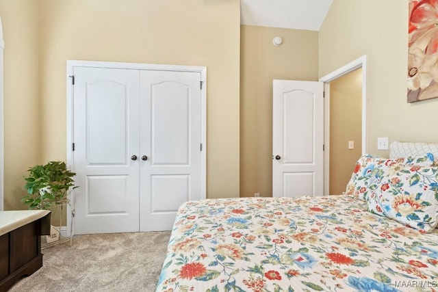 bedroom with carpet and a closet