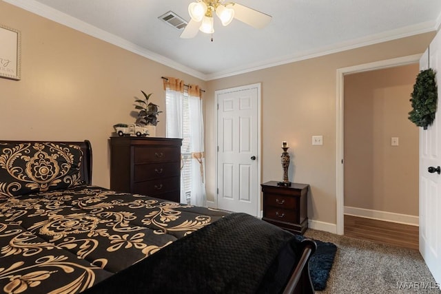 177 Old Orchard Loop, Deatsville, AL 36022 - bedroom with ornamental molding, carpet floors, baseboards, and a ceiling fan
