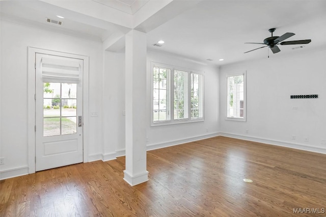 4831 Clerkenwell St, Montgomery, AL 36116 - foyer entrance featuring ceiling fan, recessed lighting, baseboards, wood finished floors, and visible vents