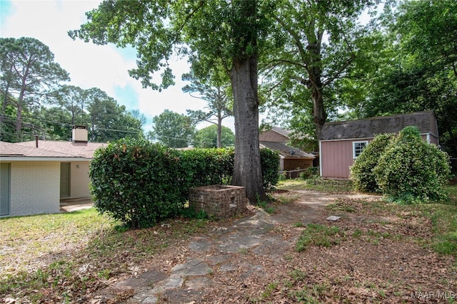 view of yard with an outdoor structure and a storage unit