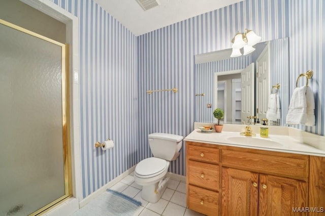 1750 County Road 461, Clanton, AL 35046 - full bath with wallpapered walls, vanity, a stall shower, and tile patterned floors