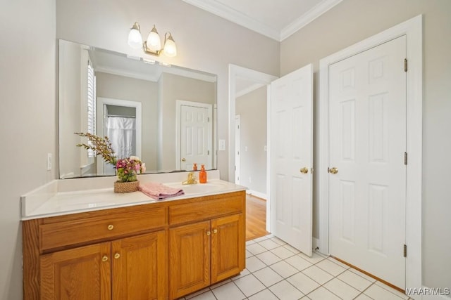 1750 County Road 461, Clanton, AL 35046 - bathroom featuring double vanity, crown molding, and tile patterned floors