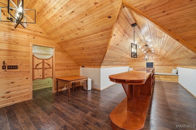 1750 County Road 461, Clanton, AL 35046 - additional living space with wooden walls, vaulted ceiling, wood ceiling, and dark wood-type flooring