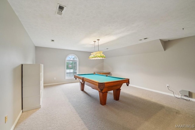 1750 County Road 461, Clanton, AL 35046 - rec room featuring light colored carpet, billiards table, and a textured ceiling