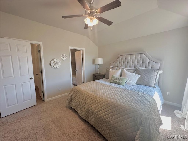 178 Canal Xing, Wetumpka, AL 36092 - carpeted bedroom featuring baseboards, lofted ceiling, ceiling fan, and ensuite bath