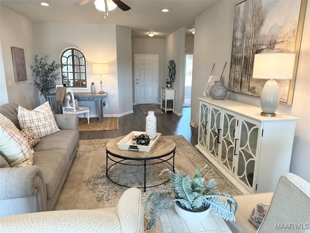 178 Canal Xing, Wetumpka, AL 36092 - living room featuring wood finished floors, ceiling fan, recessed lighting, and baseboards