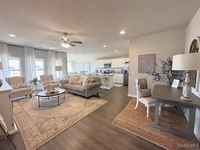 178 Canal Xing, Wetumpka, AL 36092 - living room featuring dark wood-type flooring, ceiling fan, and recessed lighting