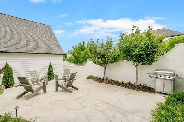 view of patio / terrace with a fenced backyard and area for grilling