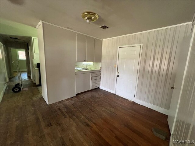 223 Mcdonald Ave, Selma, AL 36701 - unfurnished room featuring a sink, dark wood-style flooring, and ornamental molding
