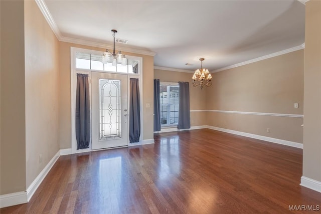 603 Coleman Way, Prattville, AL 36067 - foyer entrance featuring visible vents, dark wood finished floors, an inviting chandelier, crown molding, and baseboards