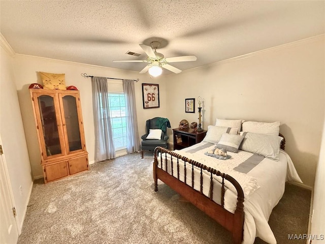 109 Lashley Dr, Selma, AL 36701 - bedroom featuring crown molding, light carpet, a textured ceiling, and visible vents
