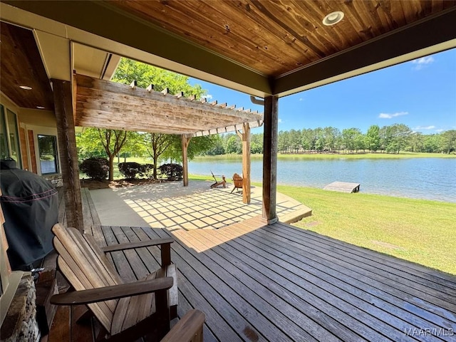 155 Edge Wood Ct, Mathews, AL 36052 - deck with a water view, a yard, a grill, a patio, and view of scattered trees