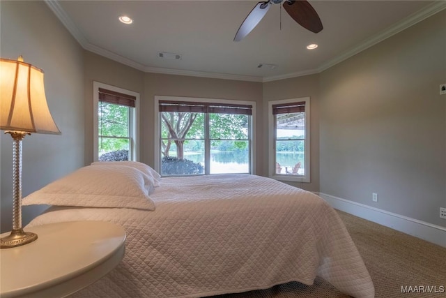 155 Edge Wood Ct, Mathews, AL 36052 - bedroom featuring baseboards, ornamental molding, recessed lighting, and ceiling fan