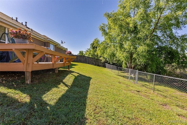 view of yard featuring a fenced backyard and a deck