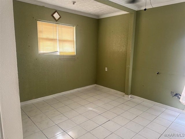 5545 E Shades Valley Dr, Montgomery, AL 36108 - spare room featuring light tile patterned floors, baseboards, crown molding, and a textured ceiling