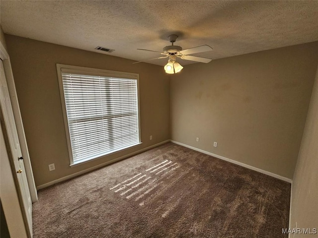 1946 Regent Rd, Prattville, AL 36066 - empty room with a ceiling fan, a textured ceiling, baseboards, visible vents, and carpet floors