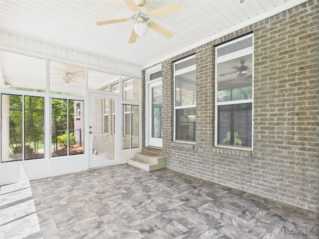 175 Rosemere Dr, Tallassee, AL 36078 - unfurnished sunroom with a ceiling fan, entry steps, and healthy amount of natural light