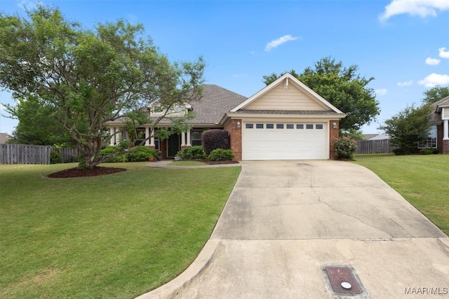 view of front of house with a garage, concrete driveway, and brick siding