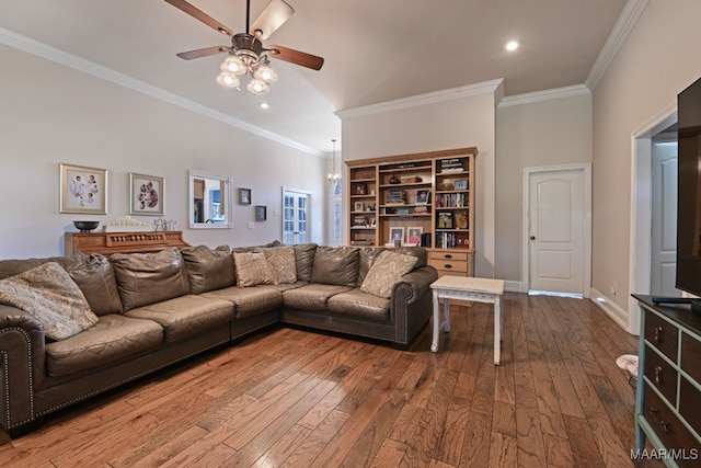 65 Copper Ridge Ct, Deatsville, AL 36022 - living area featuring a ceiling fan, crown molding, wood-type flooring, and recessed lighting