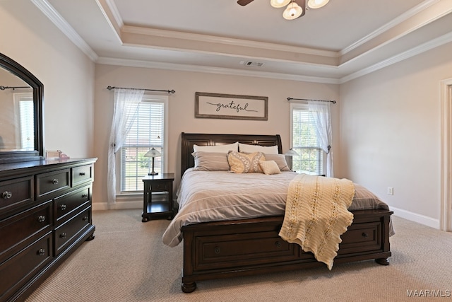 65 Copper Ridge Ct, Deatsville, AL 36022 - bedroom with a raised ceiling, light colored carpet, multiple windows, and crown molding