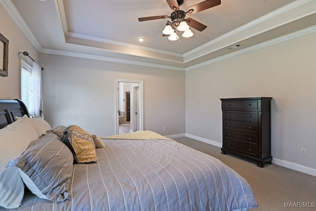 65 Copper Ridge Ct, Deatsville, AL 36022 - bedroom with a tray ceiling, carpet, crown molding, and ceiling fan