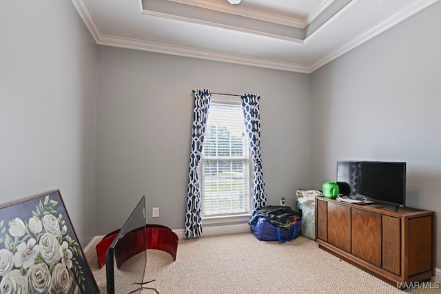 65 Copper Ridge Ct, Deatsville, AL 36022 - game room with a raised ceiling, carpet, crown molding, and a desk