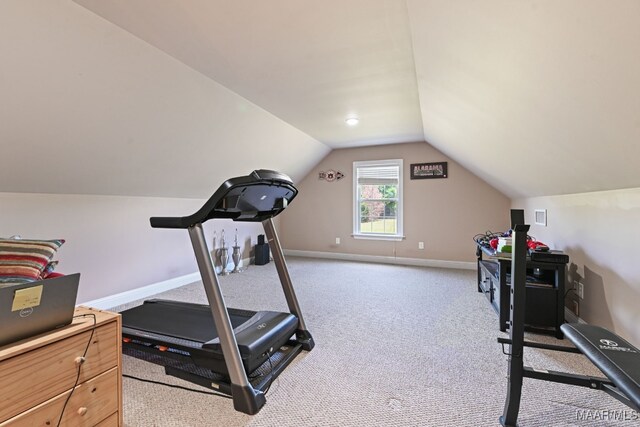65 Copper Ridge Ct, Deatsville, AL 36022 - exercise room with lofted ceiling and carpet flooring