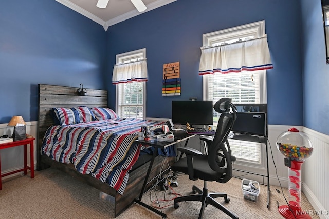 65 Copper Ridge Ct, Deatsville, AL 36022 - carpeted bedroom with crown molding, a wainscoted wall, and an office area