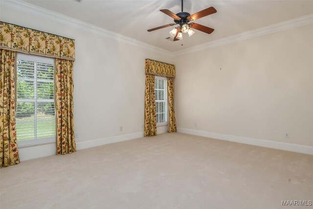 3412 Oak Grove Cir, Montgomery, AL 36116 - unfurnished room featuring ornamental molding, light carpet, a ceiling fan, and baseboards