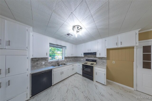 362 Bellehurst Dr, Montgomery, AL 36109 - kitchen featuring range with electric stovetop, dishwasher, light countertops, light marble finish floors, and white cabinetry