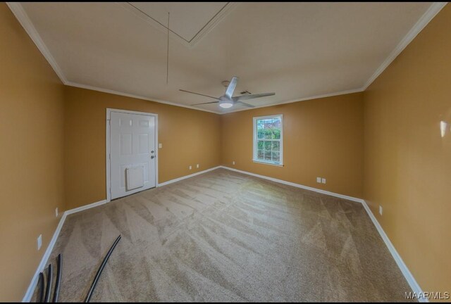 362 Bellehurst Dr, Montgomery, AL 36109 - empty room with attic access, carpet floors, crown molding, and ceiling fan